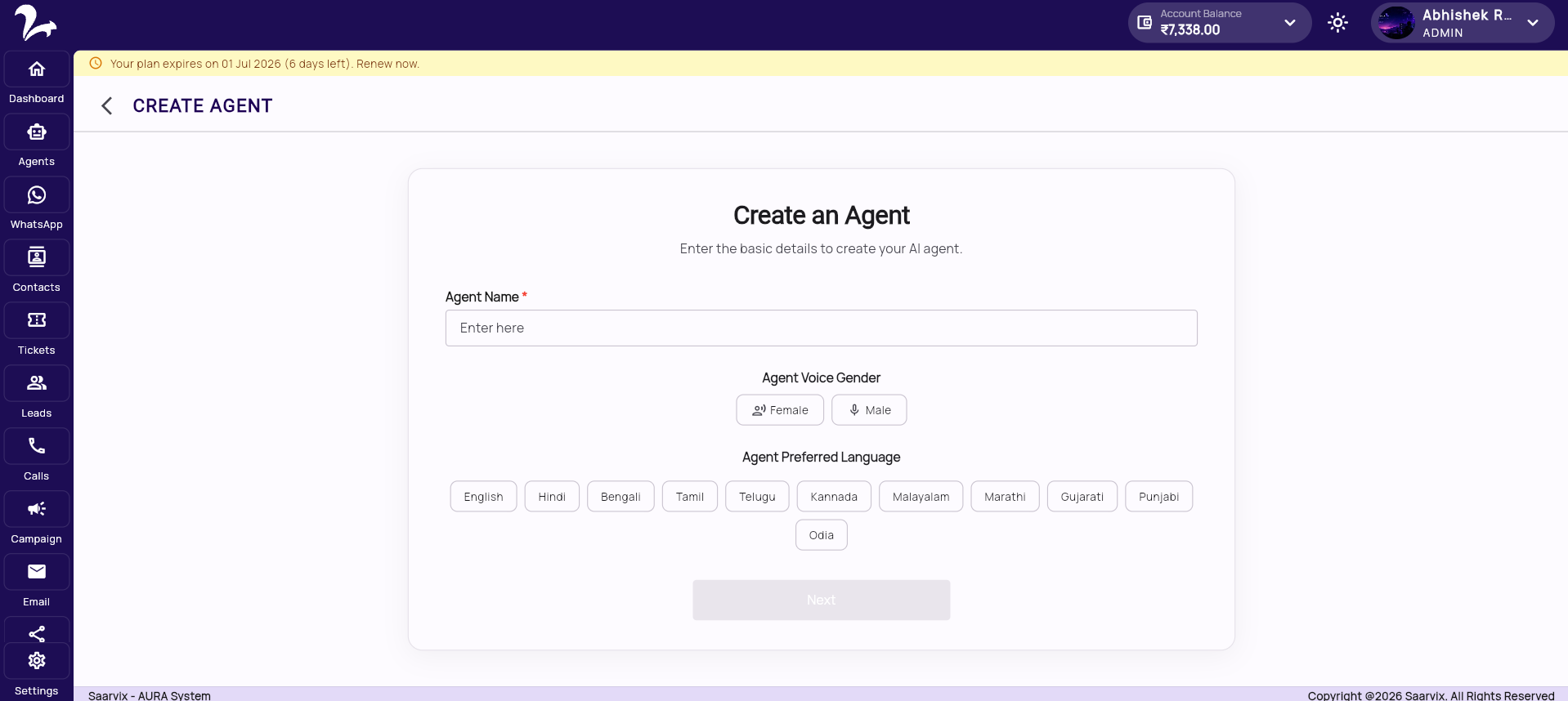 AI Voice Agent dashboard preview