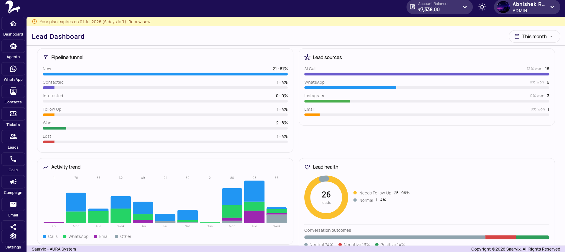 Mini CRM & Lead Management dashboard preview