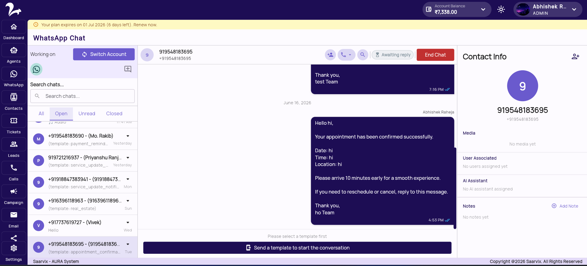 WhatsApp Inbox dashboard preview